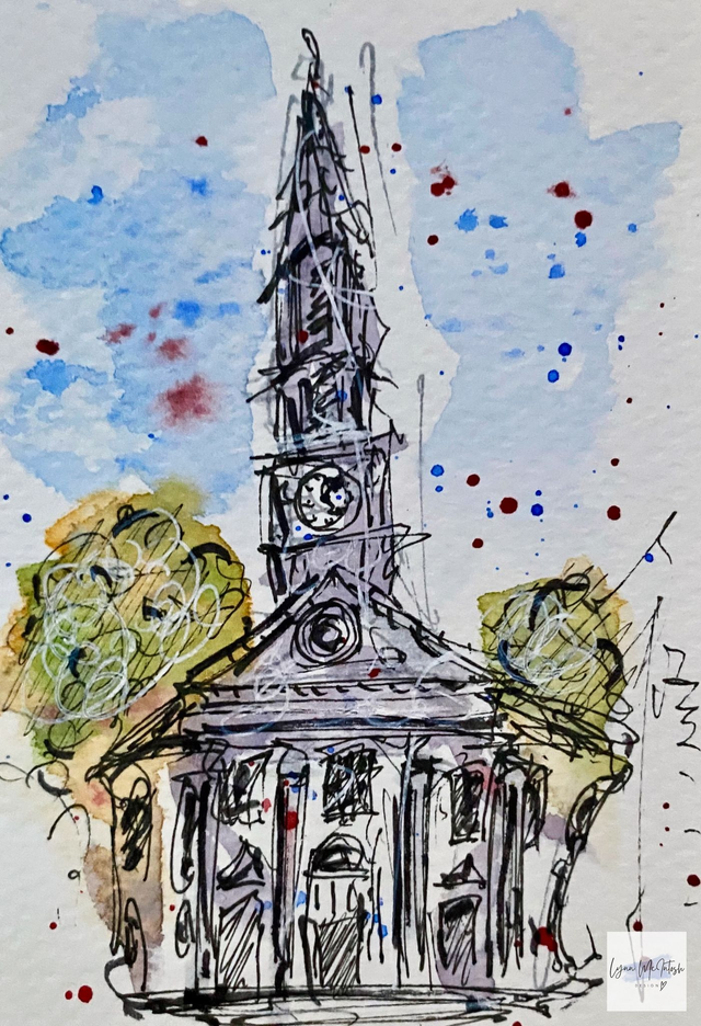 Edinburgh: The New Town Church of Scotland - Original Watercolour &amp; Pen Sketch