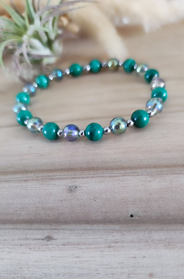 Bracelet Malachite et Cristal Aqua aura