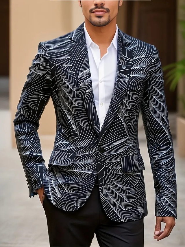 Men's Geometric Wave Printed Blazer