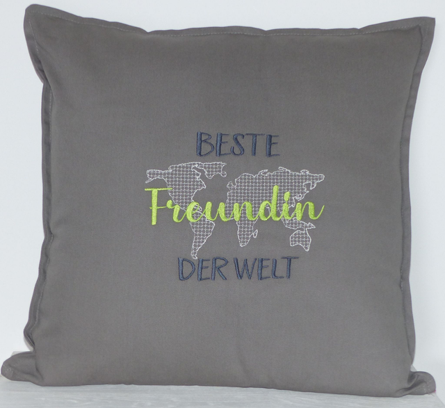 Kissenhülle grau „Beste Freundin“