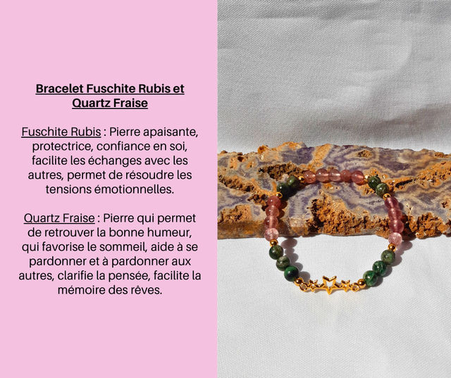 92- Bracelet Fuschite Rubis et Quartz Fraise