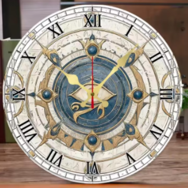 Ronde wandklok van hout Egyptisch Alziend Oog (25cm)