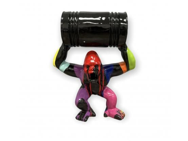 SCULPTURE  AVEC BARIL 42 CM MULTICOULEURS 