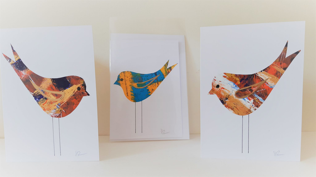 A selection of 5 unique hand-printed cards.
