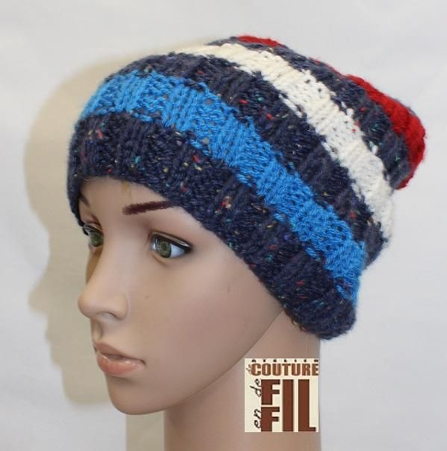  bonnet bleu chiné blanc rouge