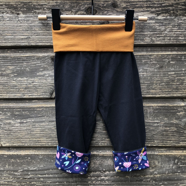 Pantalon évolutif jersey 3-12 mois «Bleu marine et Printemps»