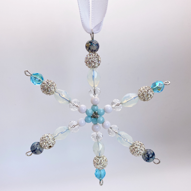 Light Blue and Turquoise Snowflake Star with Vintage Beads Christmas Hanging Decoration