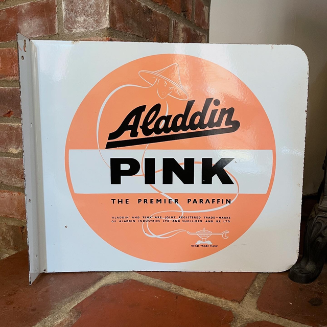1970’s/ 70’s Shell-Amex & BP Aladdin Pink Double Sided Enamel Flange Sign 