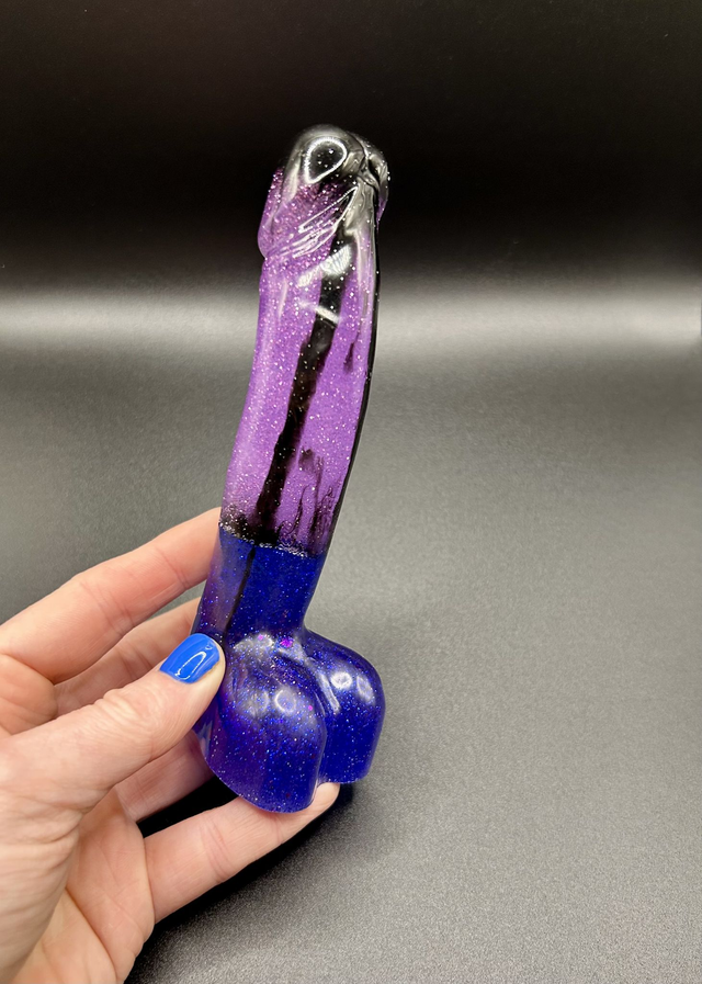 Penis Ornament -Purple and Blue Glitter with Black Drip - Medium 15cm
