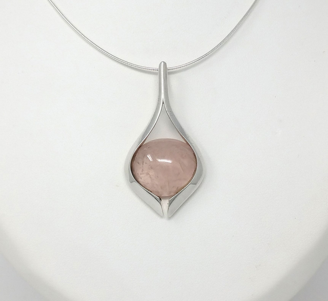 PENDENTIF CABOCHON DE QUARTZ ROSE CERTI CLOS D&#039;ARGENT MASSIF VENDU SANS CHAINE - 916212