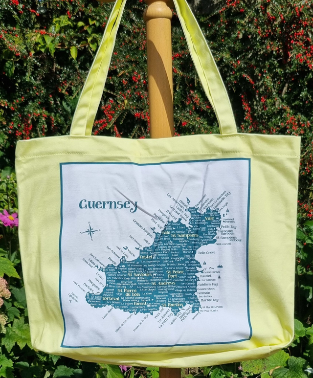 X009 BAG GUERNSEY MAP GREEN GUSSETED SHOPPER BAG 100% COTTON