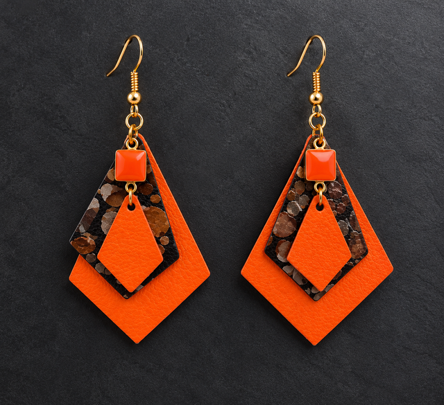 Éclat d’Automne – Boucles d’oreilles en cuir orange et mordoré 🍂