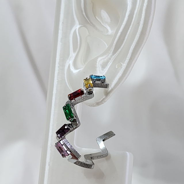 Brinco Argola pedras coloridas -  Ródio