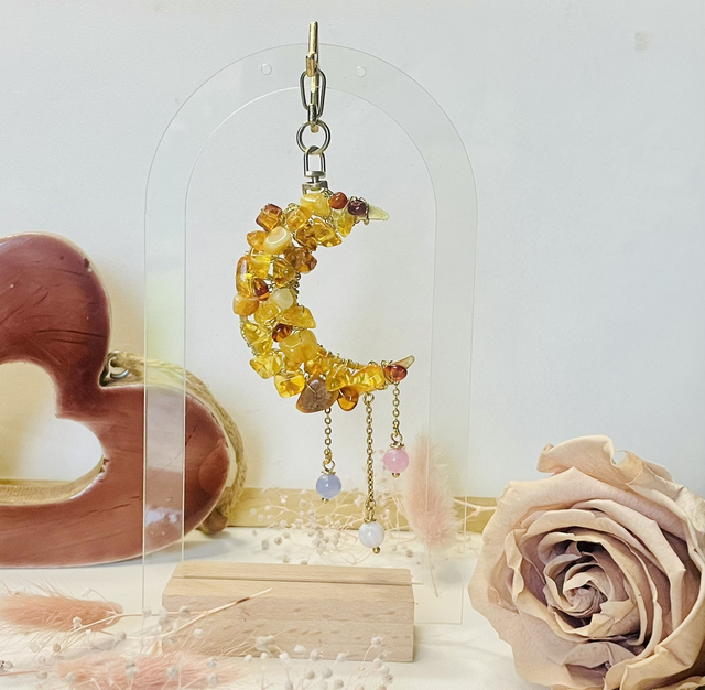 Douceur de Lune, Ambre, Pierre de Lune , Quartz Rose et Calcédoine 