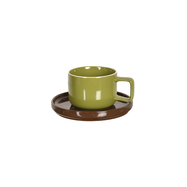 Tasse chic kaki sous tasse marron