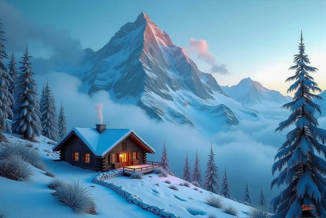 Chalet Montagnard Vintage 🏔️ | Art Murale Rétro &amp; Ambiance Cosy – Toile/Poster ❄️🖼️