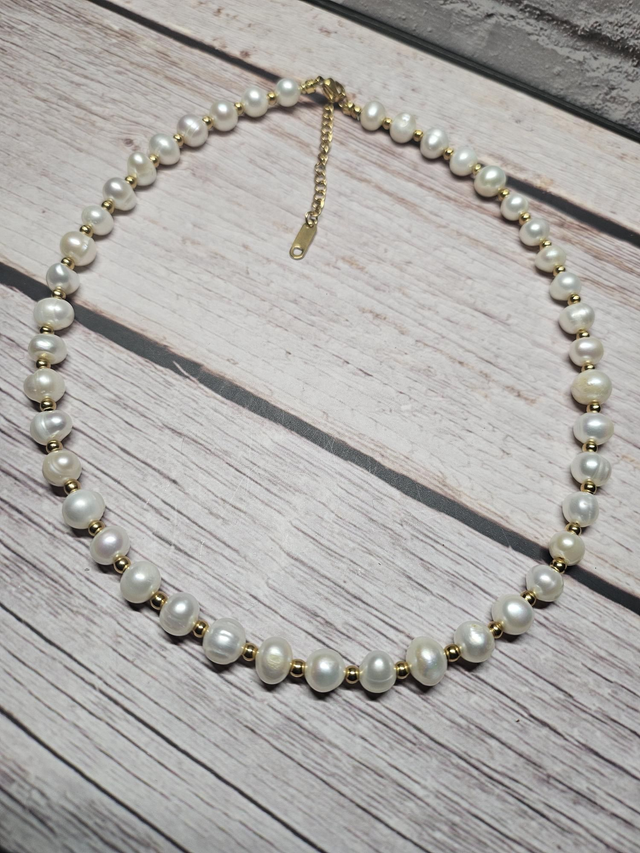 Collier en Perles d’eau &amp; Acier inoxydable