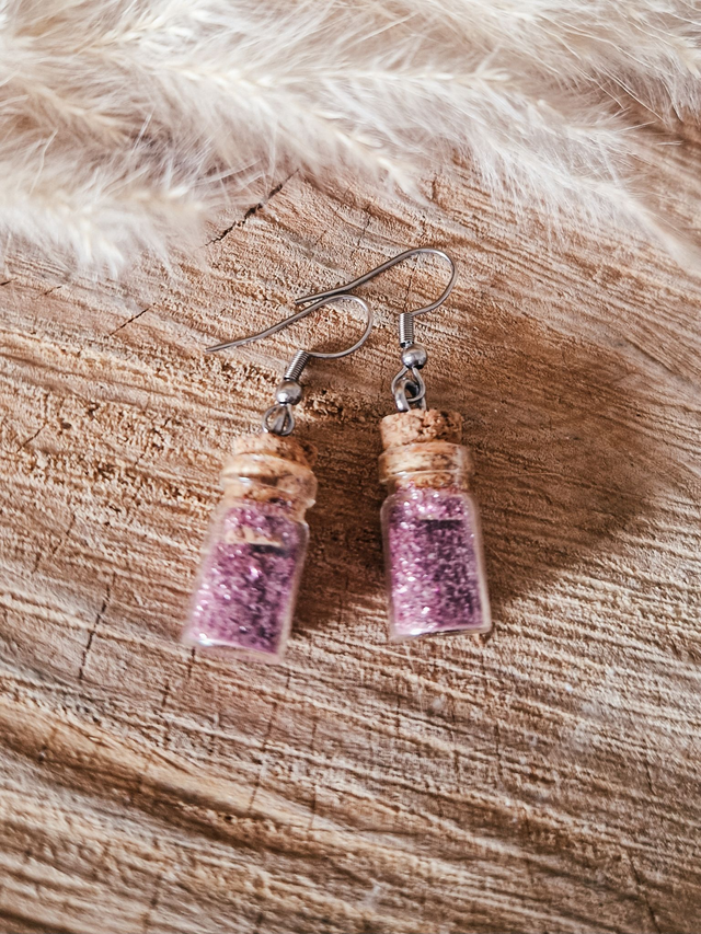 Boucles d'oreilles "Fioles pailletées" - Modèle rose