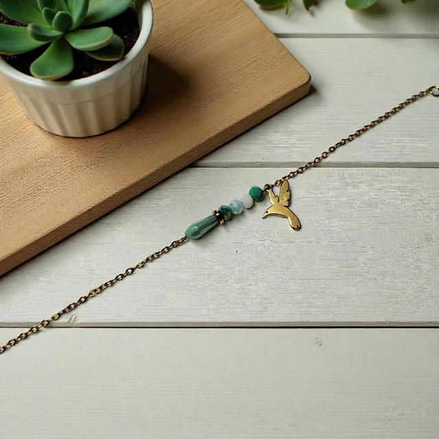 Bracelet acier inoxydable vert d'eau et doré