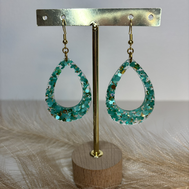 Boucles d’oreilles paillettes vert et doré