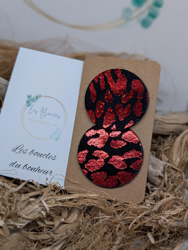 Boucles d&#039;oreilles Moon rouge léopard mo126
