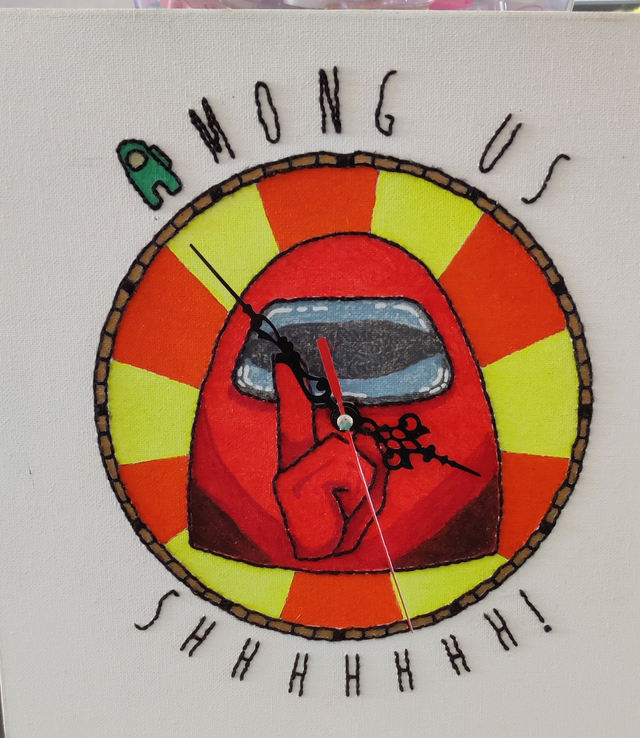 Toile Brodée Horloge Among Us