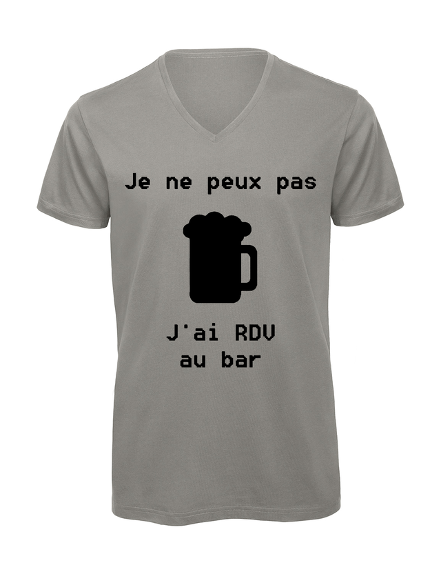 T-shirt homme col v &quot;Je peux pas j&#039;ai encore rdv au bar&quot;
