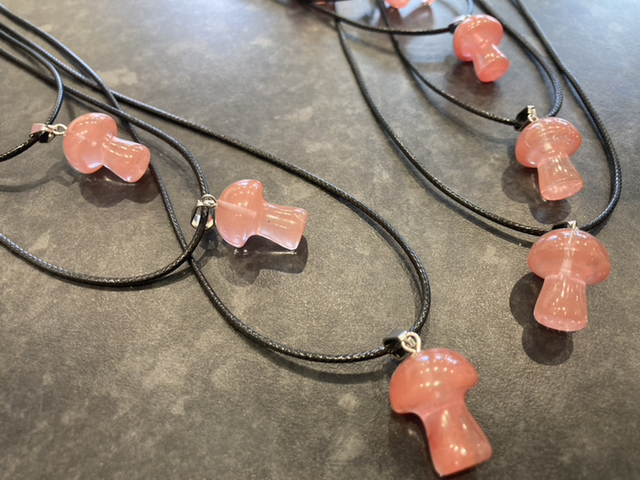 Mushroom Necklace. Red Cherry Quartz