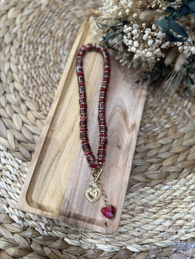 Collier Résine Rouge Coeur