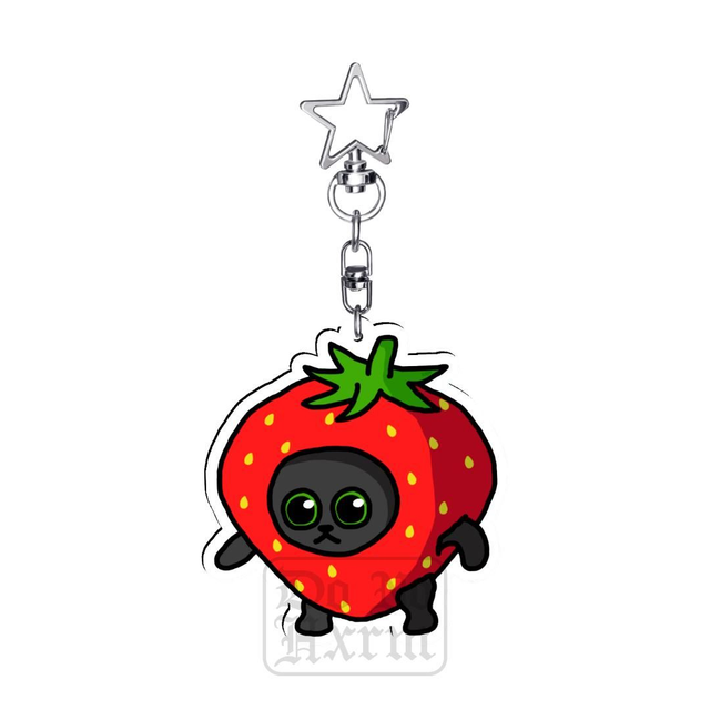Strawberry Cat Acrylic Keyring 