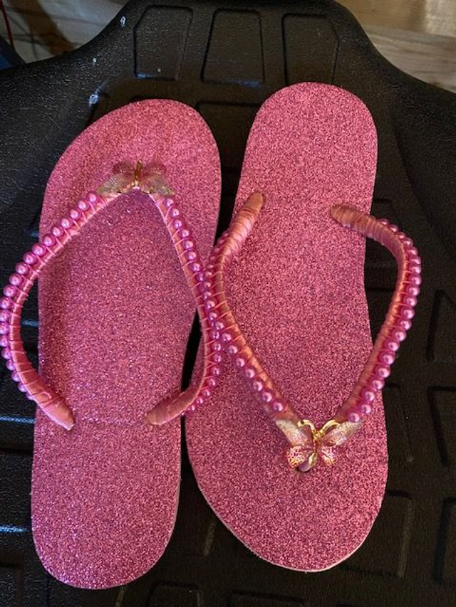 Tongs Rose scintillantes Papillon