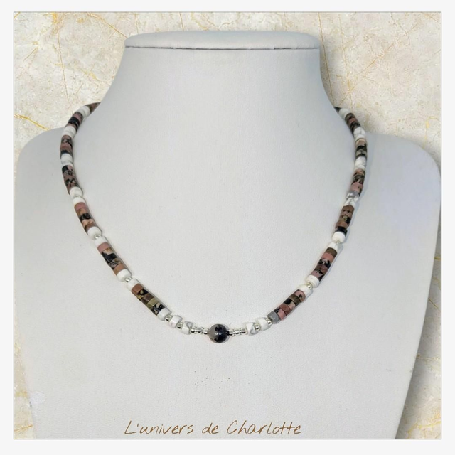 Collier "Howlite & Rhodonite" heichi CH-4