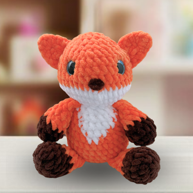 Crochet Chenille Fox Cuddle Buddy, Glitter Eyes, Ukca tested