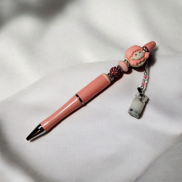 Stylo perles rose blanc