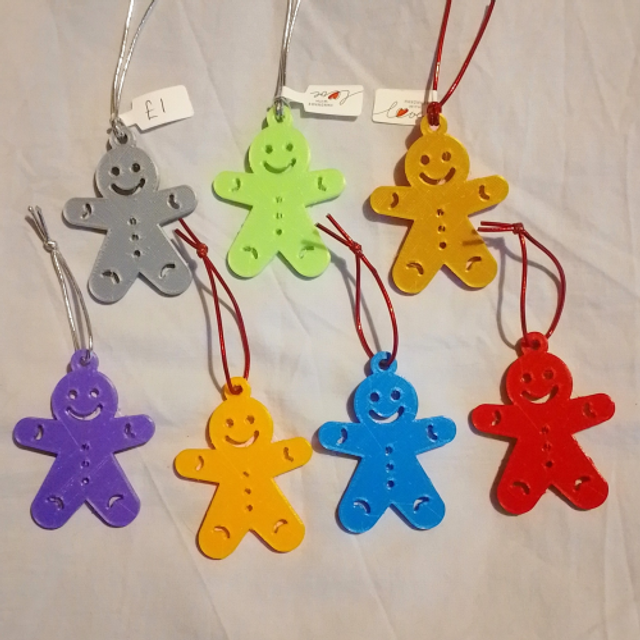 3D Printed Gingerbread Man Christmas Tree Decoration In 7 Vibrant Colours
