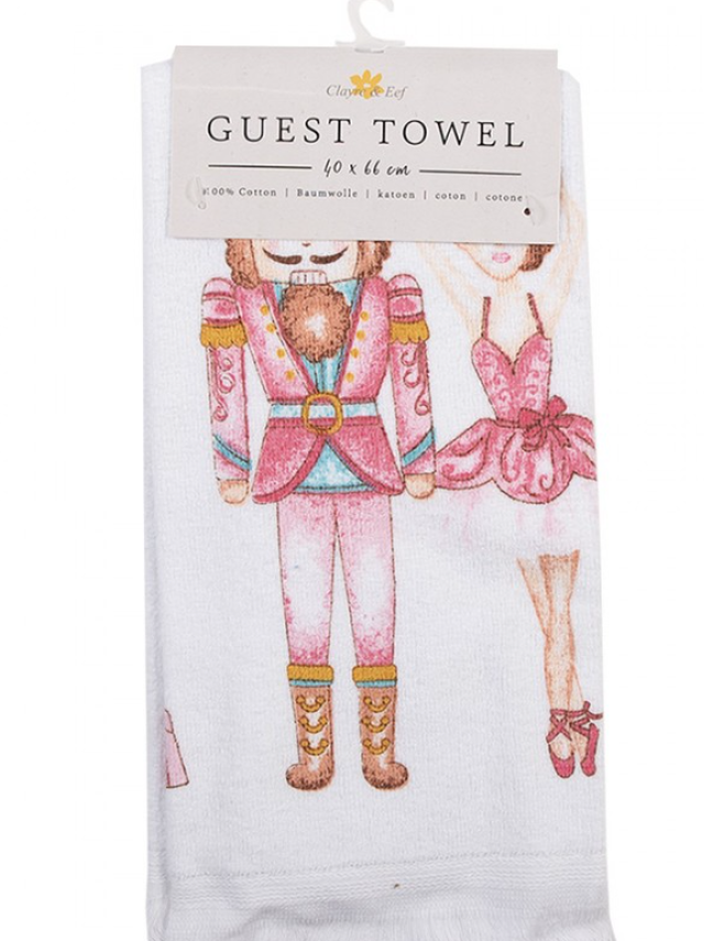 Serviette invitée 40x66 cm Blanc Rose Coton Casse-noisette et danseuse 