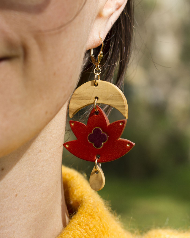Boucles d'oreilles 'Oiseau et fleurs'