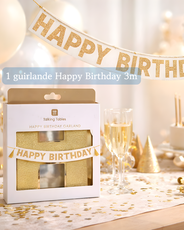 Guirlande Happy Birthday dorée 3 m