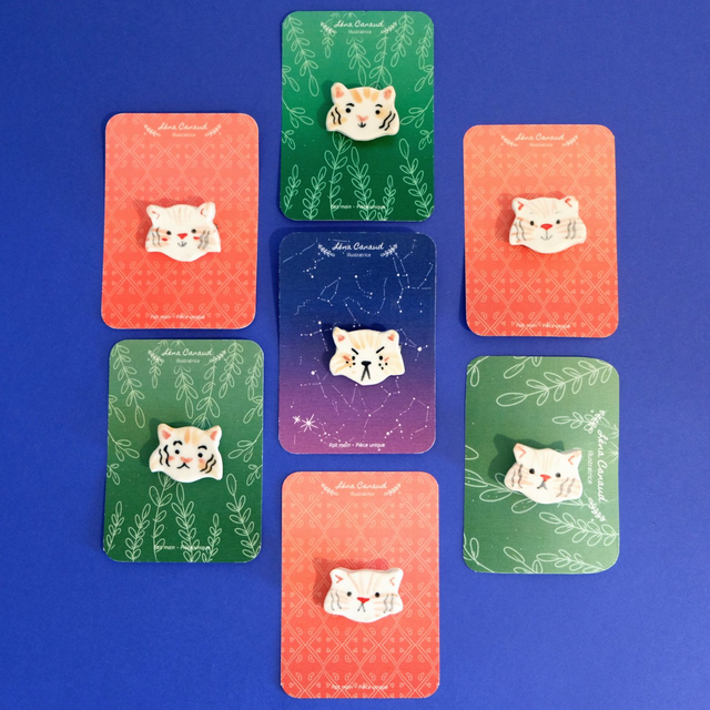 Broche et collier céramique - Famille Tigres