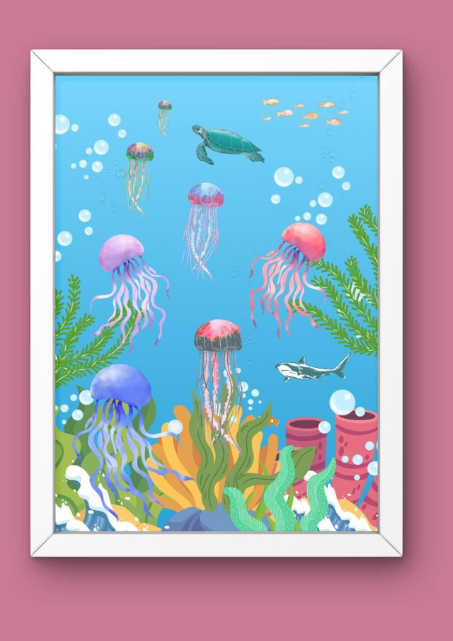 Jellyfish Shoal - Under the Sea Art Print Unframed 