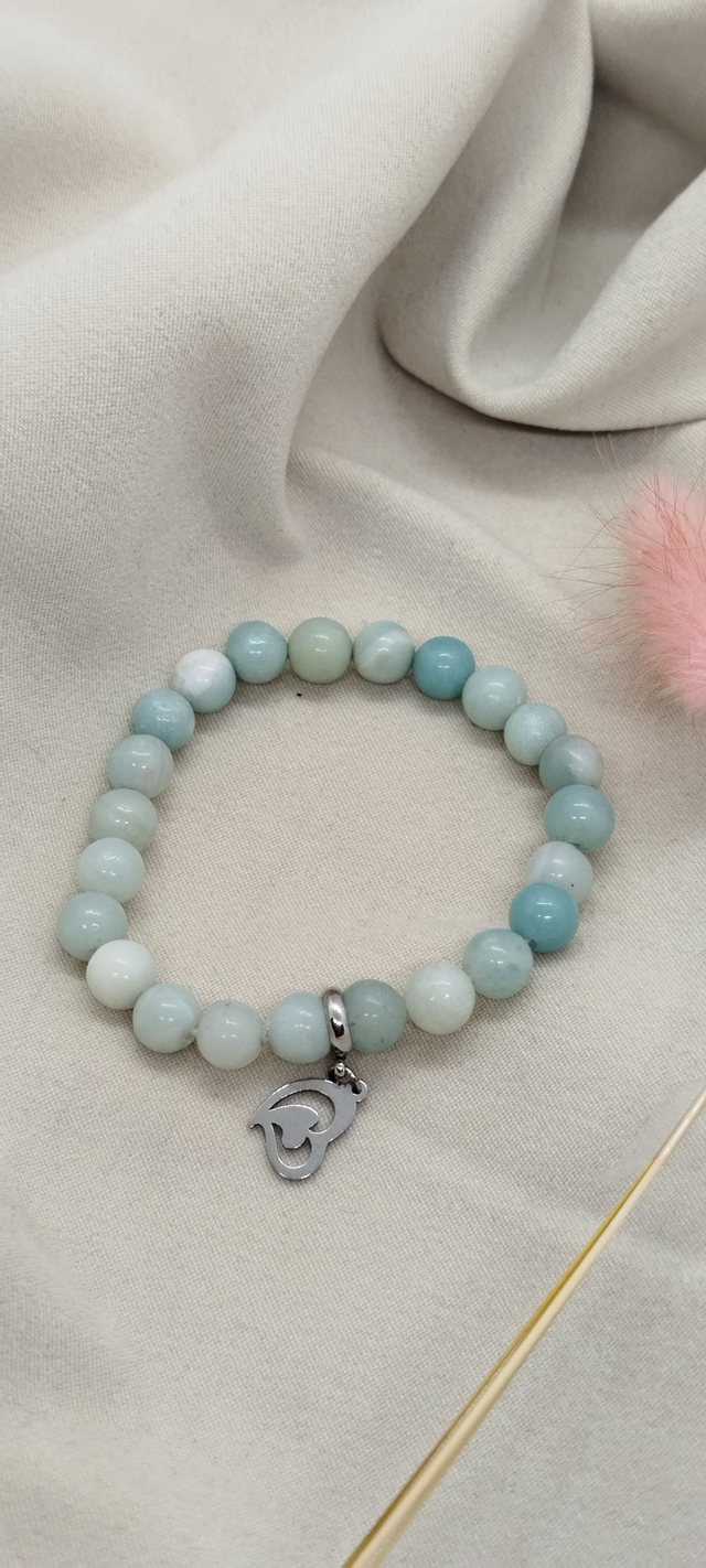 N° 359. Bracelet 16 cm en pierres naturelles de 8 mm (amazonite). 