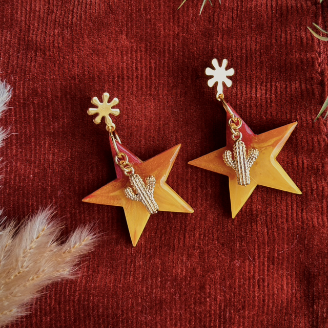 Star and Cactus Earrings with Floral Studs