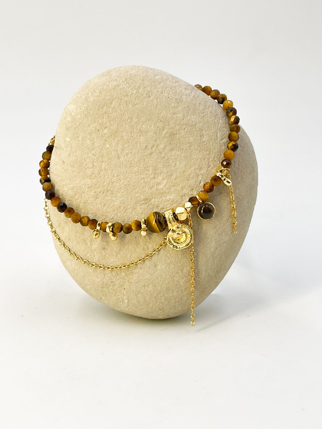 Bracelet rivière d&#039;œil de tigre et chaîne