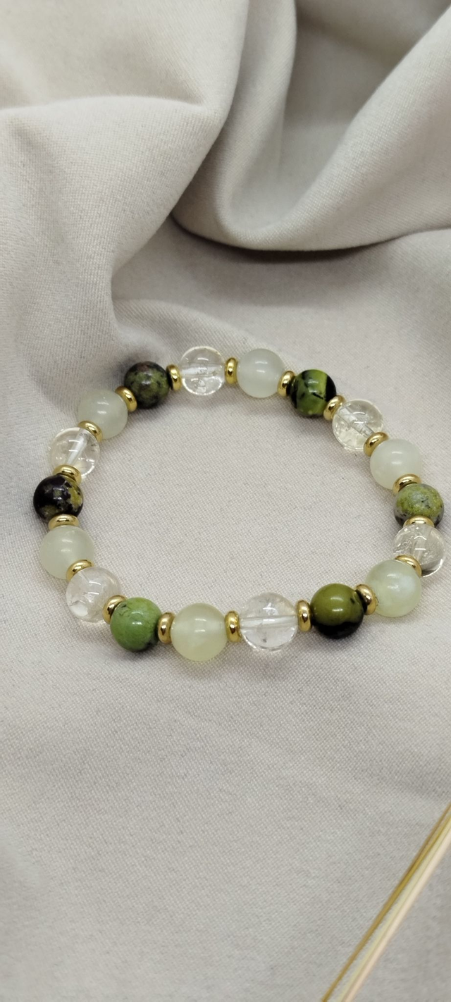 Bracelet 16 cm en pierres naturelles de 8 mm (chrysoprase, citrine, jade verte)