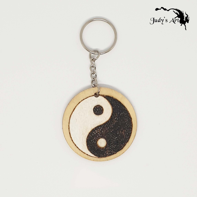 Porte-clé pyrogravure Yin Yang