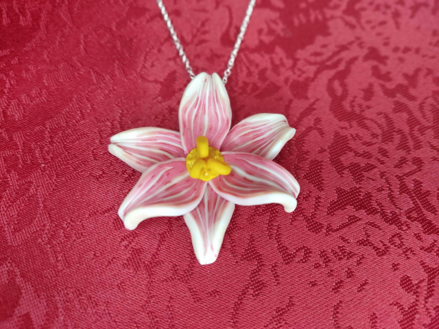 Handmade Polymer Clay Lily Necklace