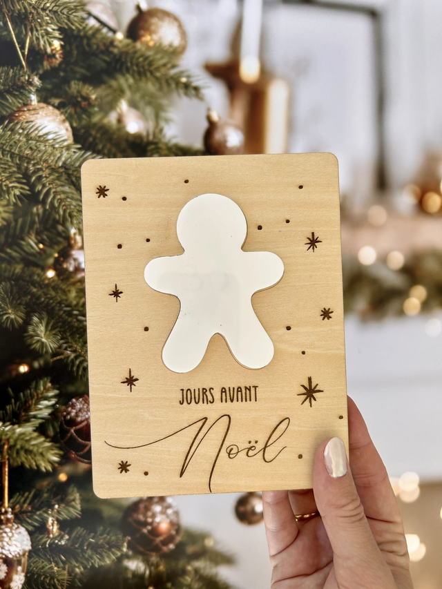 Calendrier “Jours avant Noël” en bois naturel – Décoration artisanale et réutilisable – Compte à rebours de Noël fait main 🎁