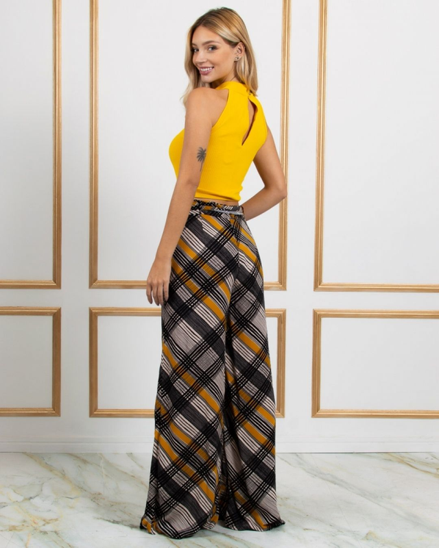 Calça Miss Misses com Zíper e Fenda Cor Mostarda