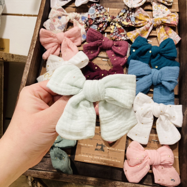 Ruban Noeud barrette vert pastel 