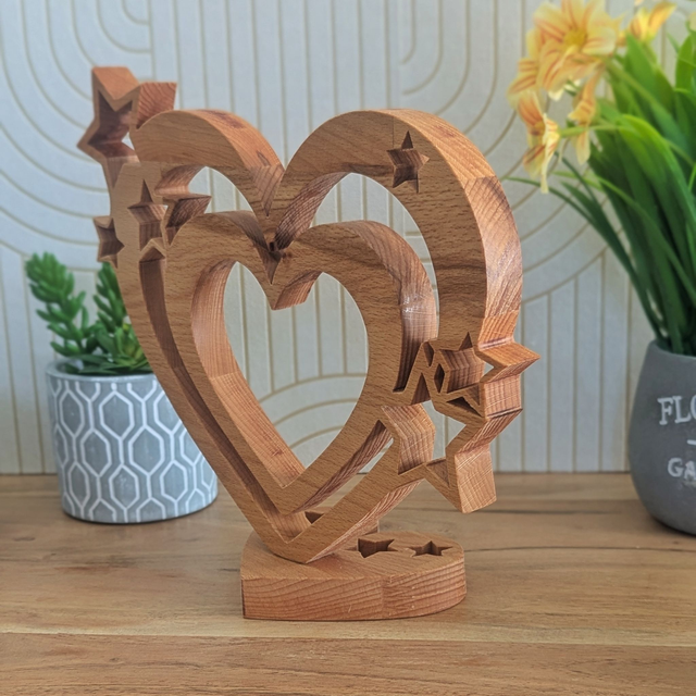 Coeurs étoiles en hêtre